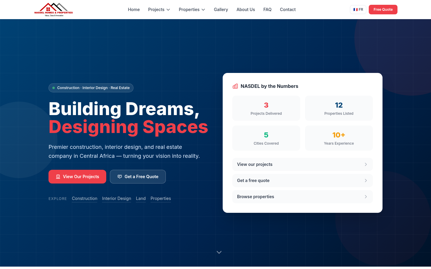 Live preview of Nasdel Homes website